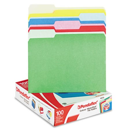 Pendaflex Pendaflex 48434 CutLess-WaterShed File Folders  .33 Cut Top Tab  Letter  Assorted  100-Box 48434